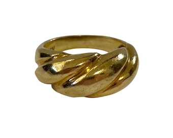 Vintage 14K Gold Shrimp Ring Bold Twist Dome Band - 80s Statement Ring - Size 4.5 Solid Yellow Gold