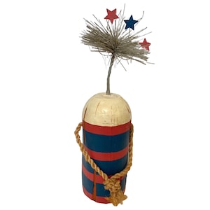 Vintage Wooden Firecracker Hand Painted Red White and Blue July 4th Decoration