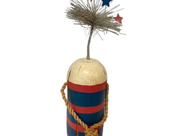 Vintage Wooden Firecracker Hand Painted Red White and Blue July 4th Decoration