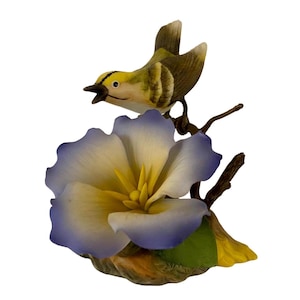 Andrea by Sadek Andrea&#39;s Flowers Gentiana with Kinglet Bird and Flower Figurine