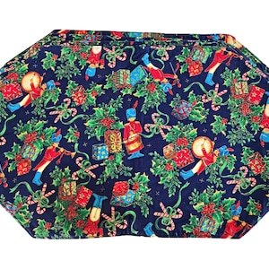 Vintage Christmas Placemats Handmade Cotton Fabric Set of 4 Blue, Red and Green