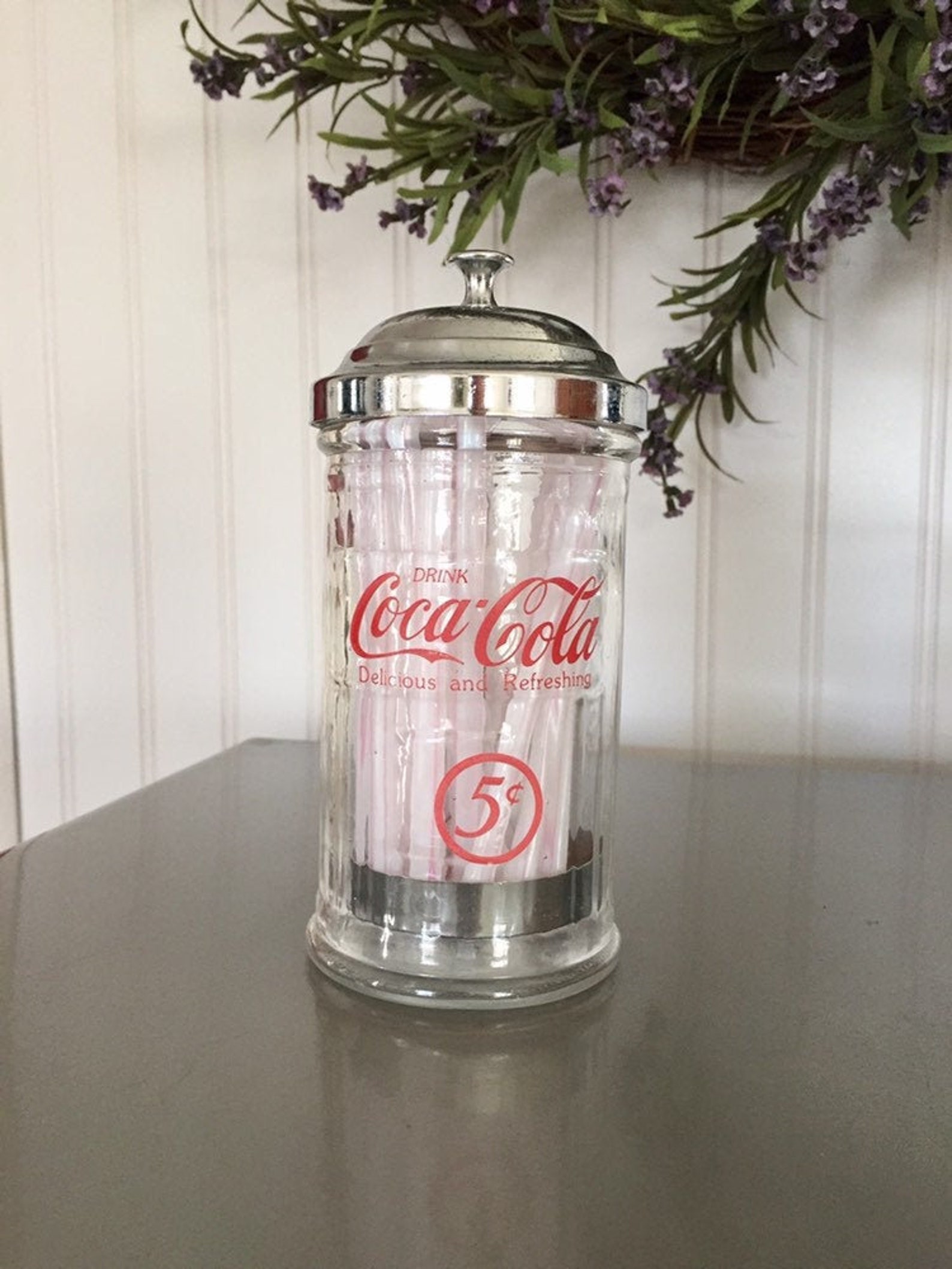 Vintage Coca Cola Straw Dispenser Glass Etsy