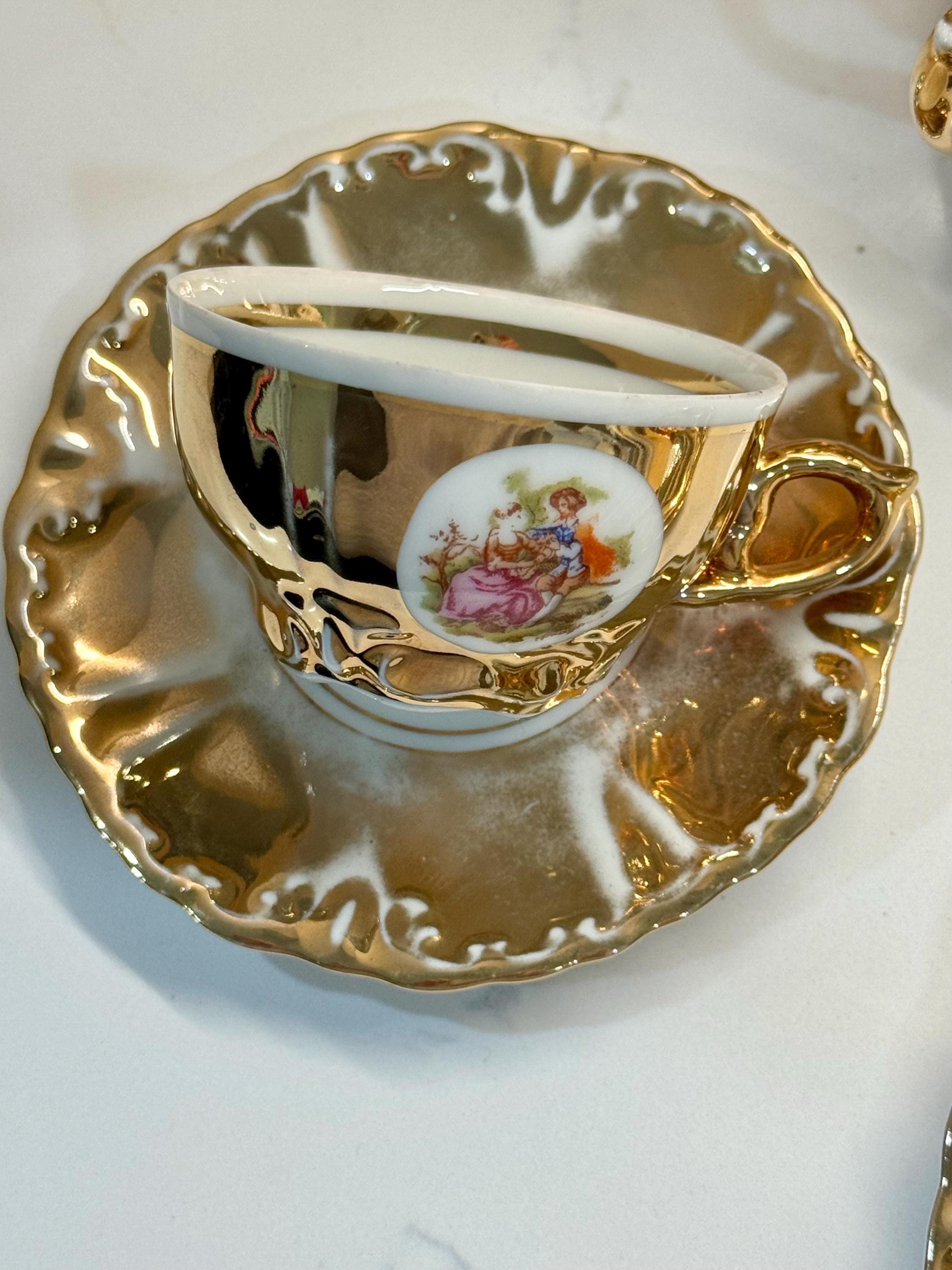 Vintage Gold Gilded Tea Set With Romantic Fragonard Scenes | “foreign ...