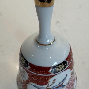 Vintage Japanese Porcelain Bell – Imari Style Bird & Floral Design with Gold Handle