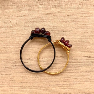 Dark Red Garnet Ring, Natural Gemstone Garnet Ring, Genuine Garnet Ring, Minimalist Wire Gemstone Rings, Wire Wrapped Red Garnet Ring