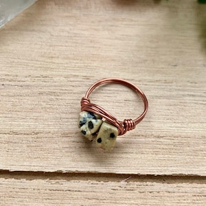 Dalmation Jasper Wire Wrapped Ring, Dalmation Jasper Jewelry, Bead Ring, Crystal Jewelry, Crystal Rings, Jasper Stone, Jasper Wire Wrap Ring