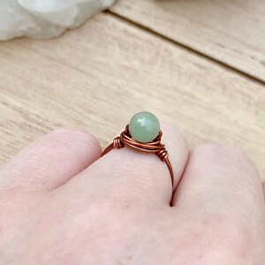 Small Green Aventurine Ring, Aventurine Jewelry, Green Bead Ring, Crystal Rings, Wire Wrapped Ring, Aventurine Wire Wrap, Green Gemstone