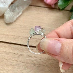 Wire Wrapped Fluorite Ring, Fluorite Jewelry, Crystal Bead Ring, Fluorite Ring Wire Wrap, Gemstone Rings, Simple Wire Ring, Boho