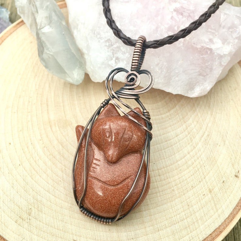 Fox Necklace Fox Jewelry Therian Necklace Wire Wrapped Fox Copper Wire Wrapped Jasper Necklace Jasper Fox Wire Pendant Crystal Jewelry