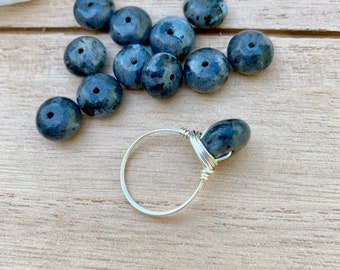 Larvikite Ring, Grey Larvikite Crystal Ring, Round Crystal Jewelry, Blue Crystal Ring, Wire Wrapped Labradorite Ring, Wire Jewelry