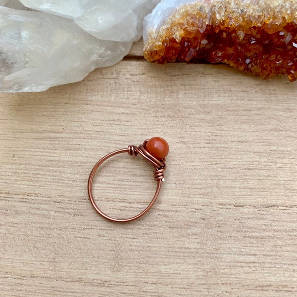 Red Orange Jasper Ring, Natural Gemstone Jasper Ring, Crystal Jewelry, Jasper Rings, Wire Wrapped Ring, Jasper Wire Wrap, Boho Jasper Ring
