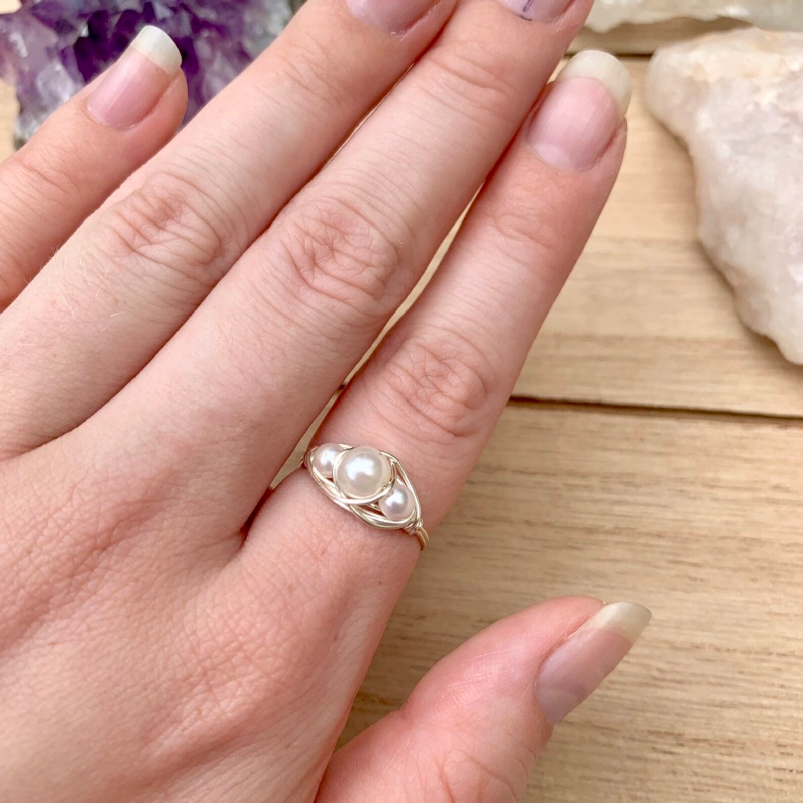 Wire Wrapped Pearl Ring Simple Pearl Jewelry Rings Wire Wrap Etsy