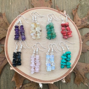 Crystal Gemstone Earrings, Amethyst Earrings, Opalite Earrings, Rose Quartz, Aventurine, Hippie Earrings, Spiritual, Stone Chips