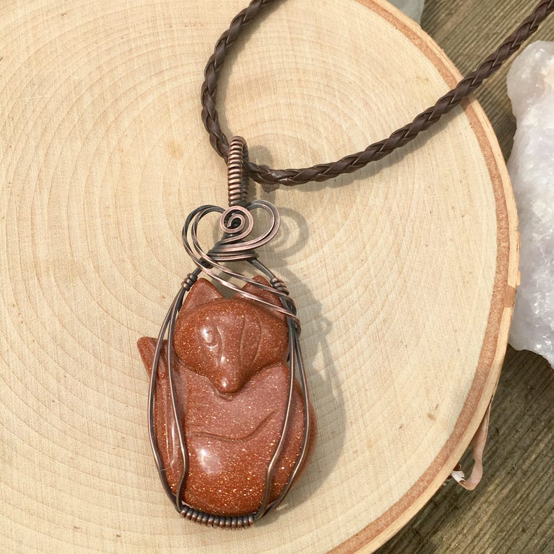 Fox Necklace Fox Jewelry Therian Necklace Wire Wrapped Fox Copper Wire Wrapped Jasper Necklace Jasper Fox Wire Pendant Crystal Jewelry
