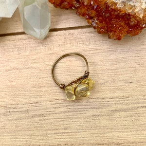 Wire Wrapped Citrine Ring, Citrine Jewelry, Yellow Gemstone Ring, Citrine Crystal Rings, Tumbled Crystal Wire Wrap, Boho Rings