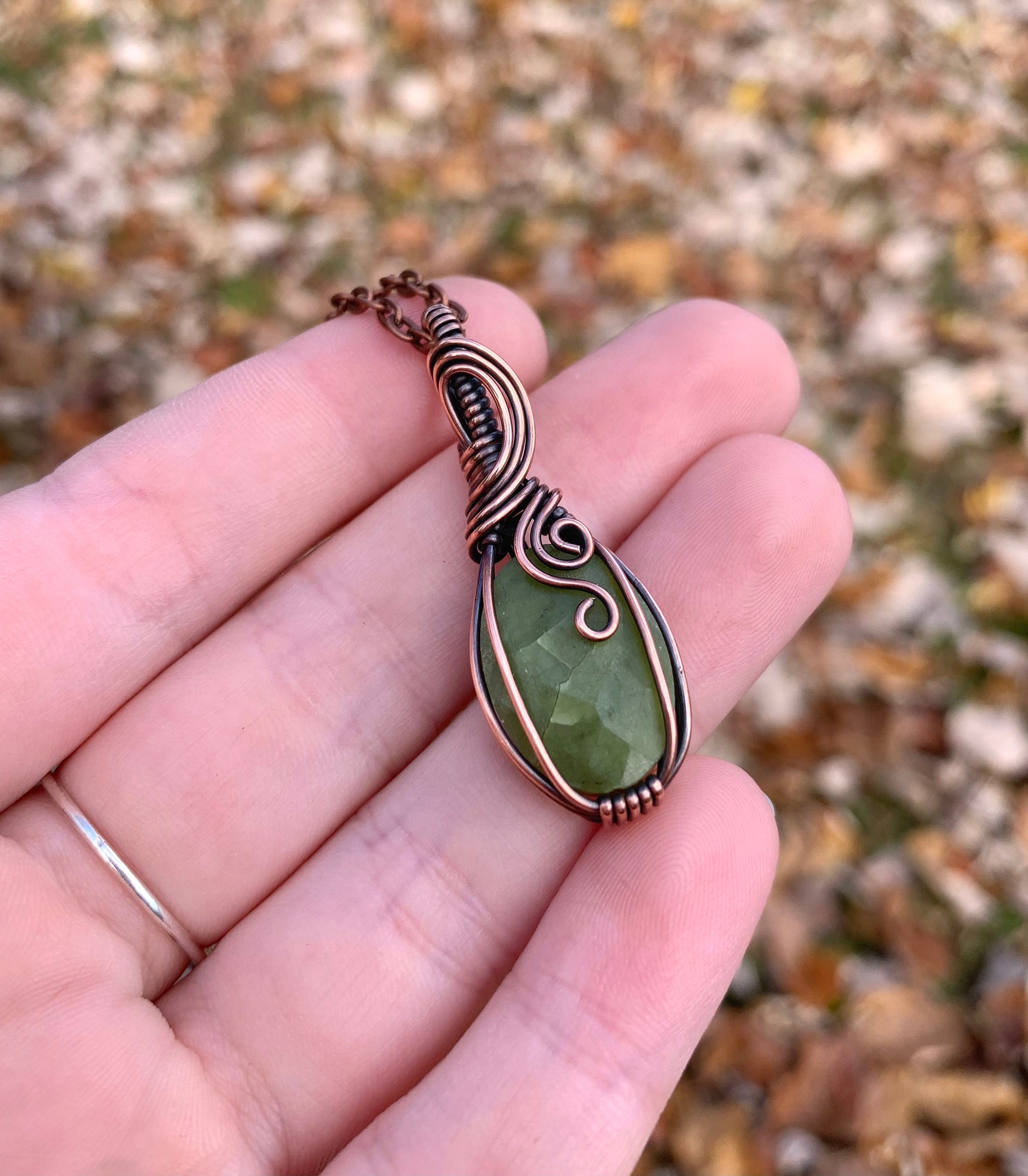 Green Jadeide Copper Necklace Green Jade Jewelry Small Wire Etsy