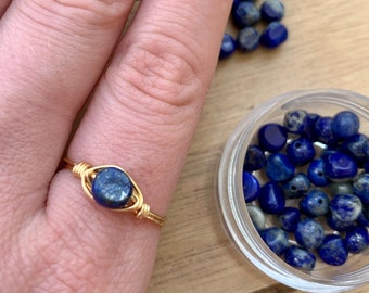Wire Wrapped Lapis Lazuli Ring, Lapis Blue Crystal Schmuck Ringe, Blue Stone Wire Wrap Ring, Wire Wrapped Lapis Lazuli