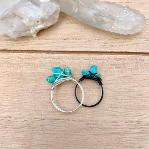 Wire Wrapped Türkis Ring, Türkis Schmuck, Runde Perle Ring, Kristall Schmuck, Kristall Ringe, Türkis Wire Wrap, Wagnerit