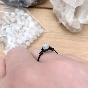 Wire Wrapped Selenite Ring, Selenite Bead Rings, Wire Wrap Ring, Boho Gemstone Ring, Crystal Selenite Jewelry