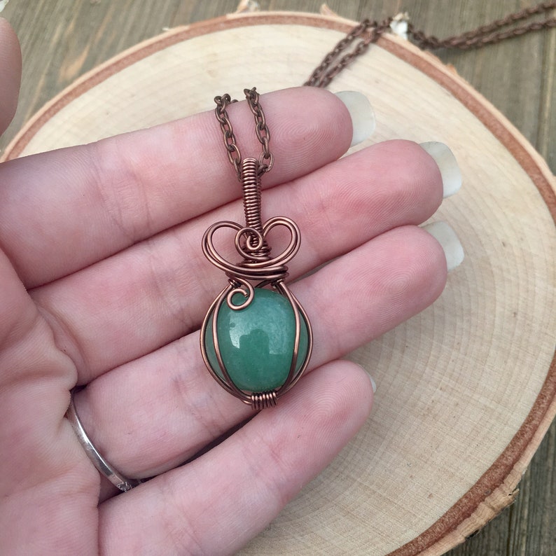 Green Aventurine Jewelry Jade Green Wire Wrapped Jewelry Miniature Green Aventurine Necklace Pendant Wire Wrapped Aventurine