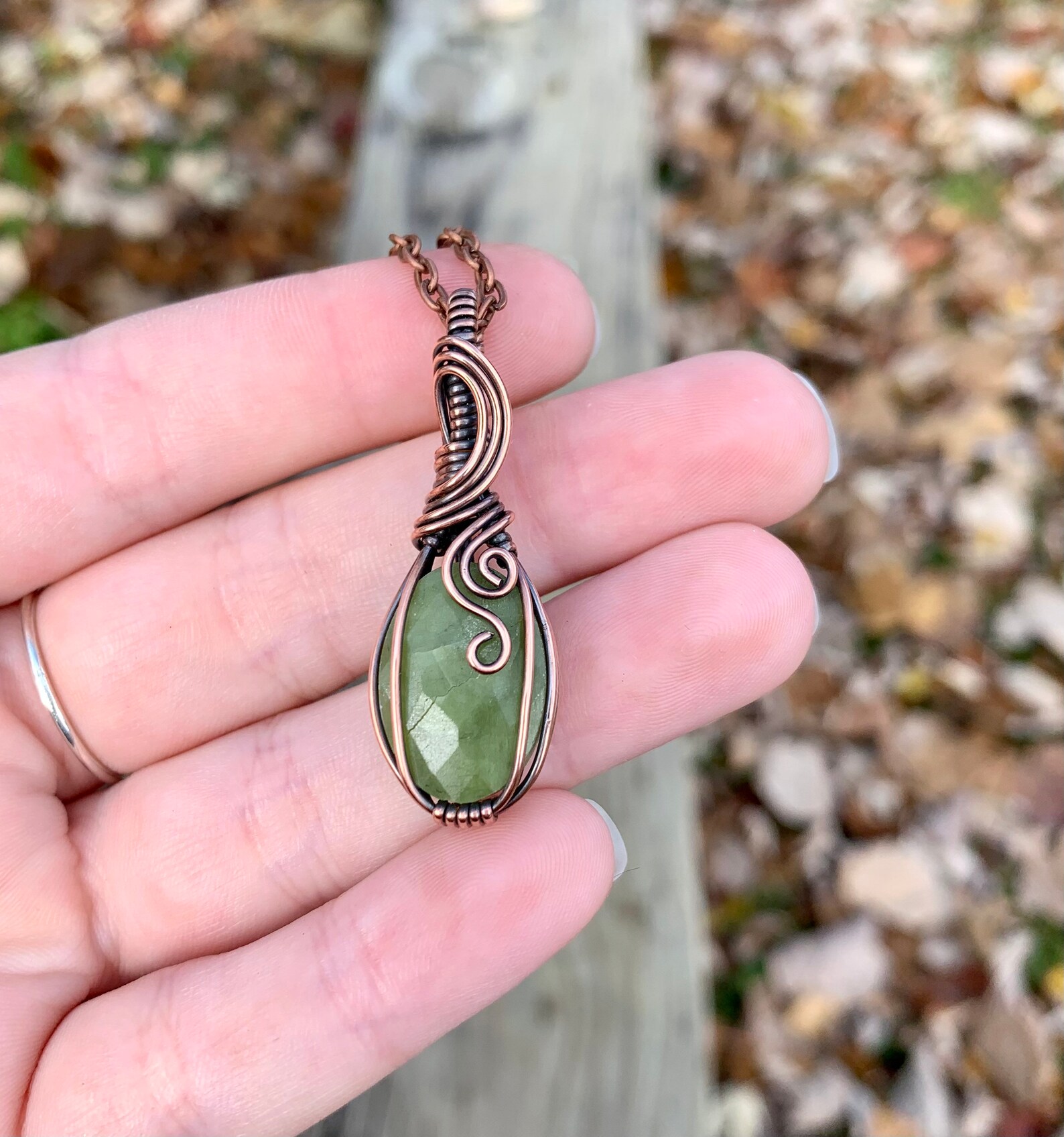 Green Jadeide Copper Necklace Green Jade Jewelry Small Wire Etsy