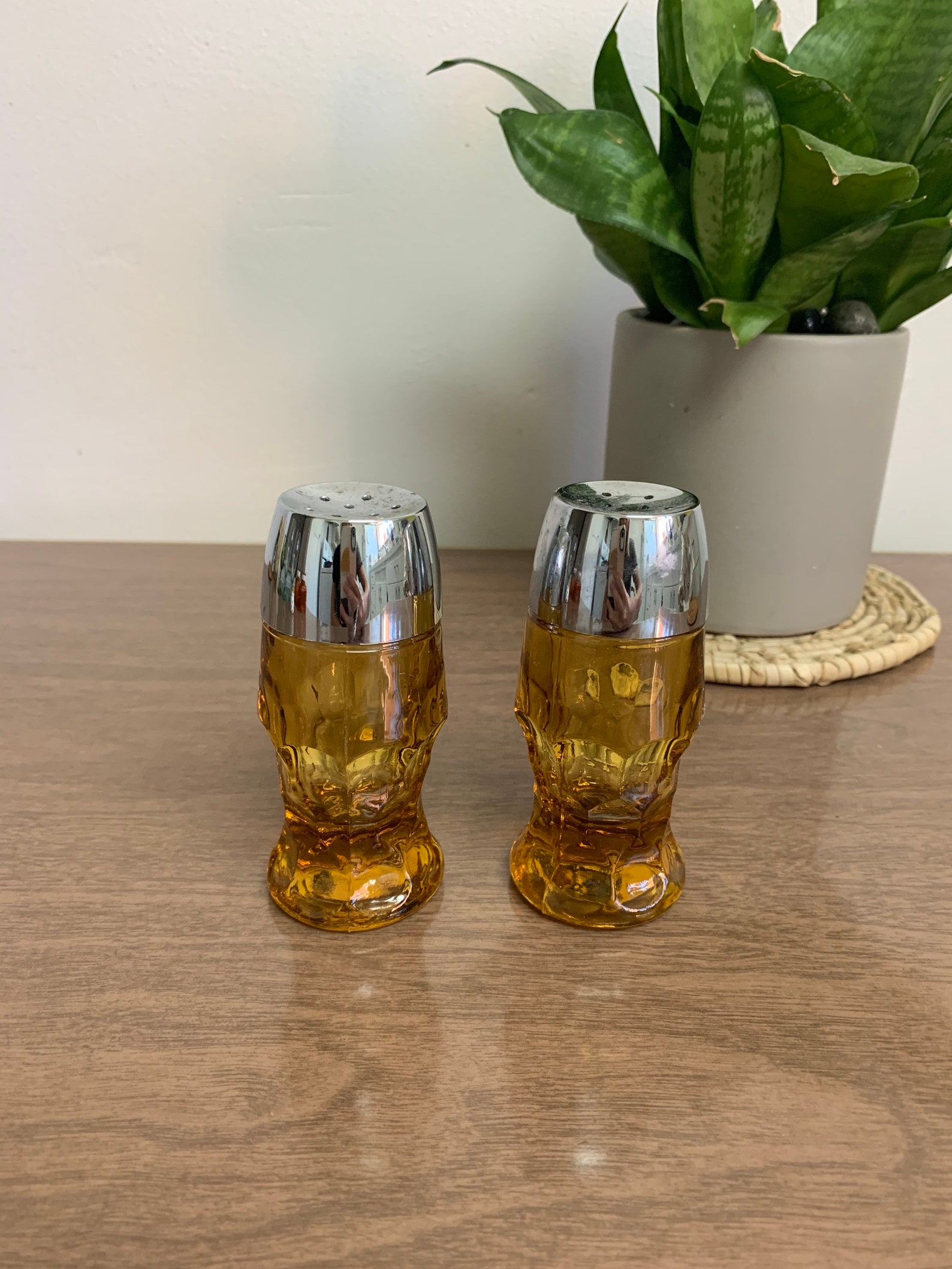 Vintage Amber Glass Salt and Pepper Shakers Etsy