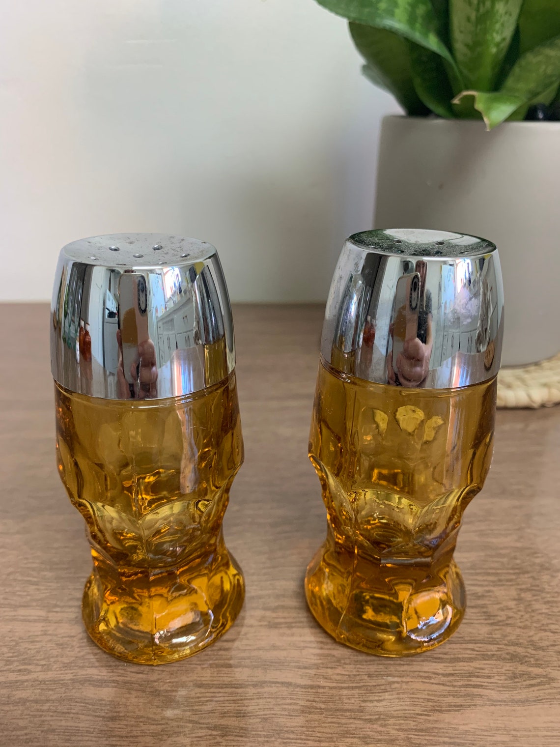 Vintage Amber Glass Salt and Pepper Shakers Etsy