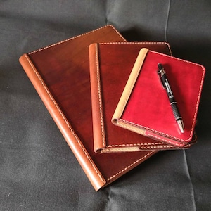 A4, A5 or A6 Luxury British Cowhide Leather Notebook Cover. MADE TO ORDER. Refillable and long lasting. Pockets for extra notes.