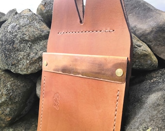 Billhook Sheath / Holster - copper opening - hand made in the UK using British leather