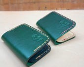 Green Italian Leather Mini Bifold Wallet - Handmade Card Holder READY TO POST