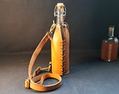 Water bottle with leather cover and optional shoulder strap 750ml