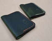 Handmade Olive Green Italian Leather Bifold Wallet - Slim Card Holder READY TO POST