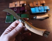 Opinel Mushroom Knife or Corkscrew Knife Pouch/Sheath - Sideways belt attachment - Natural European Leather - MADE TO ORDER