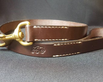 Leather dog lead made from brown bridle leather