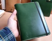 Green A5 Leather Notebook Cover. Plain Paper - READY TO POST