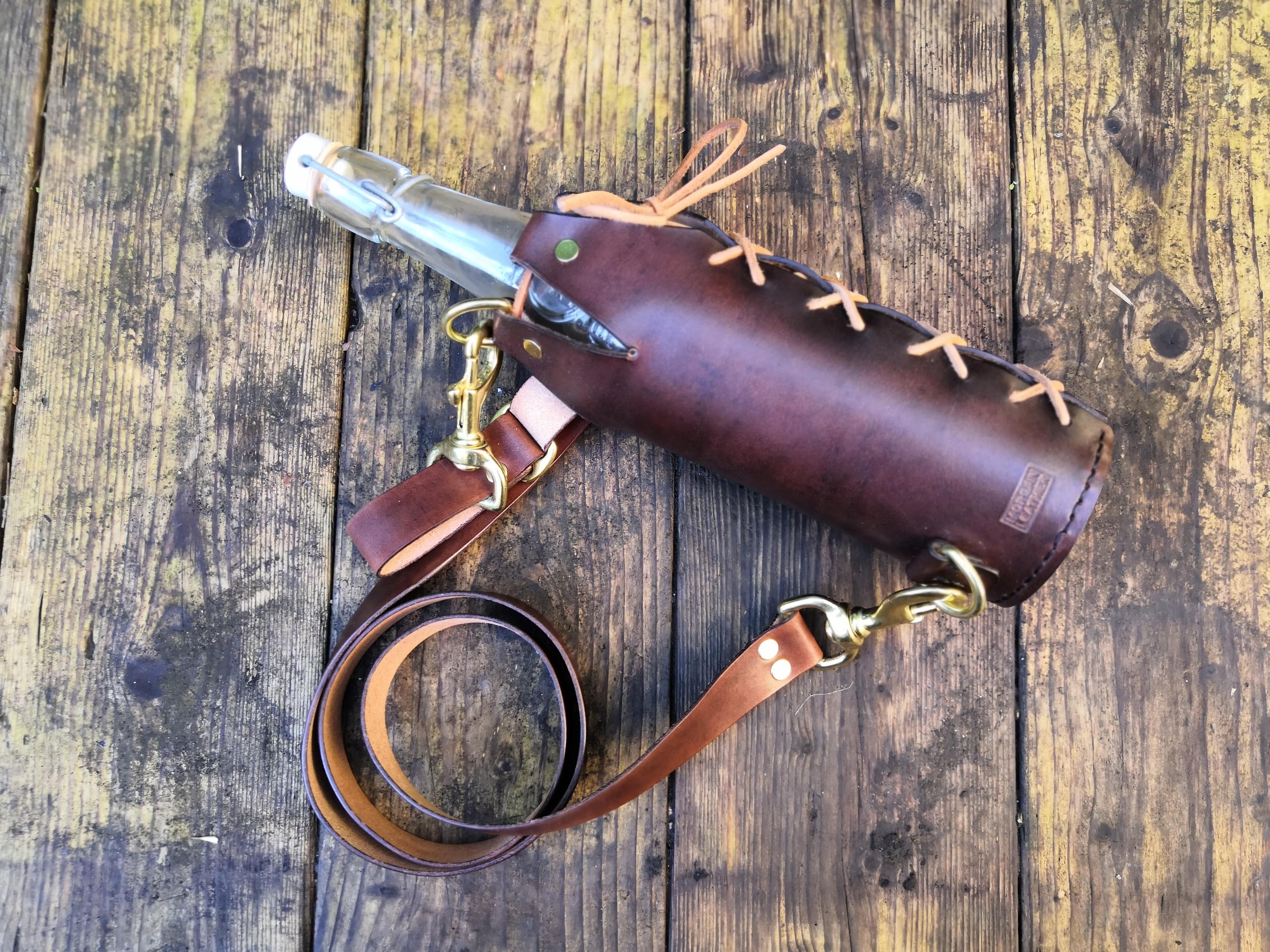 Water Bottle With Leather Cover and Optional Shoulder Strap 750ml
