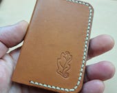 Handmade Amber Leather Bifold Wallet: Slim Card Holder READY TO POST