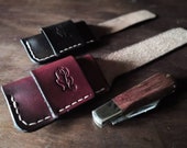 Folding Knife Pouch/Sheath - Sideways belt attachment - Natural British Leather - MADE TO ORDER