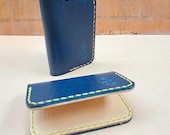 Blue Leather Mini Bifold Wallet: Handmade Italian Leather Card Holder READY TO POST