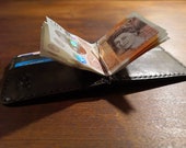 Oxblood and black leather bifold wallet with money clip and 4 card slots - made to order