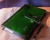 A4, A5 or A6 Luxury British Cowhide Leather Notebook Cover with Closure Strap and Bookmark. Refillable and long lasting.