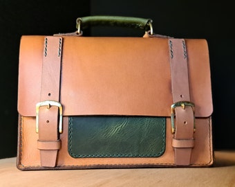 Small amber shoulder bag satchel made in England from Italian leather