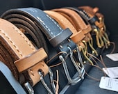 Oak Bark Leather Belt - Natural, Solid, British and Hand-stitched with Brass or Stainless Steel Buckle. Various colours available.