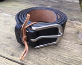 Hand-stitched Oak Bark Leather Belt: Solid Brass or Stainless Steel Buckle
