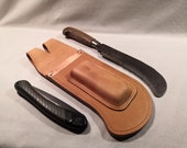 Billhook Sheath / Holster - copper opening - including saw pouch. Hand made in the UK using British leather
