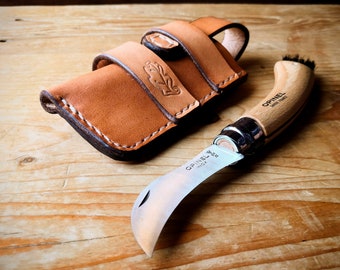 Opinel Mushroom Knife or Corkscrew Knife Pouch/Sheath - Sideways belt attachment - Natural European Leather - READY TO POST