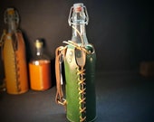 Water bottle with green leather cover and carry handle 750ml - READY TO POST