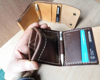 Squeeze Wallet/Purse for coins, cards and banknotes. European and Recycled leather. Handmade and READY TO POST