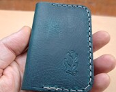 Vintage Blue Leather Bifold Wallet: Handmade Mini Card Holder READY TO POST