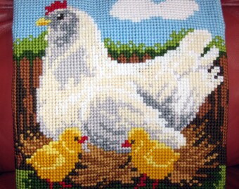 Hen and Chicks Quickpoint Pillow